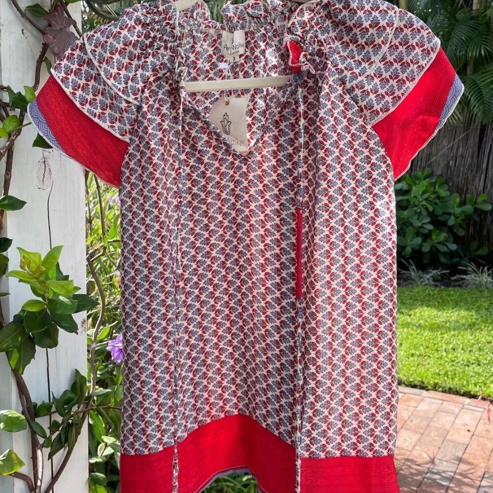 Varina Top - Periwinkle and Red